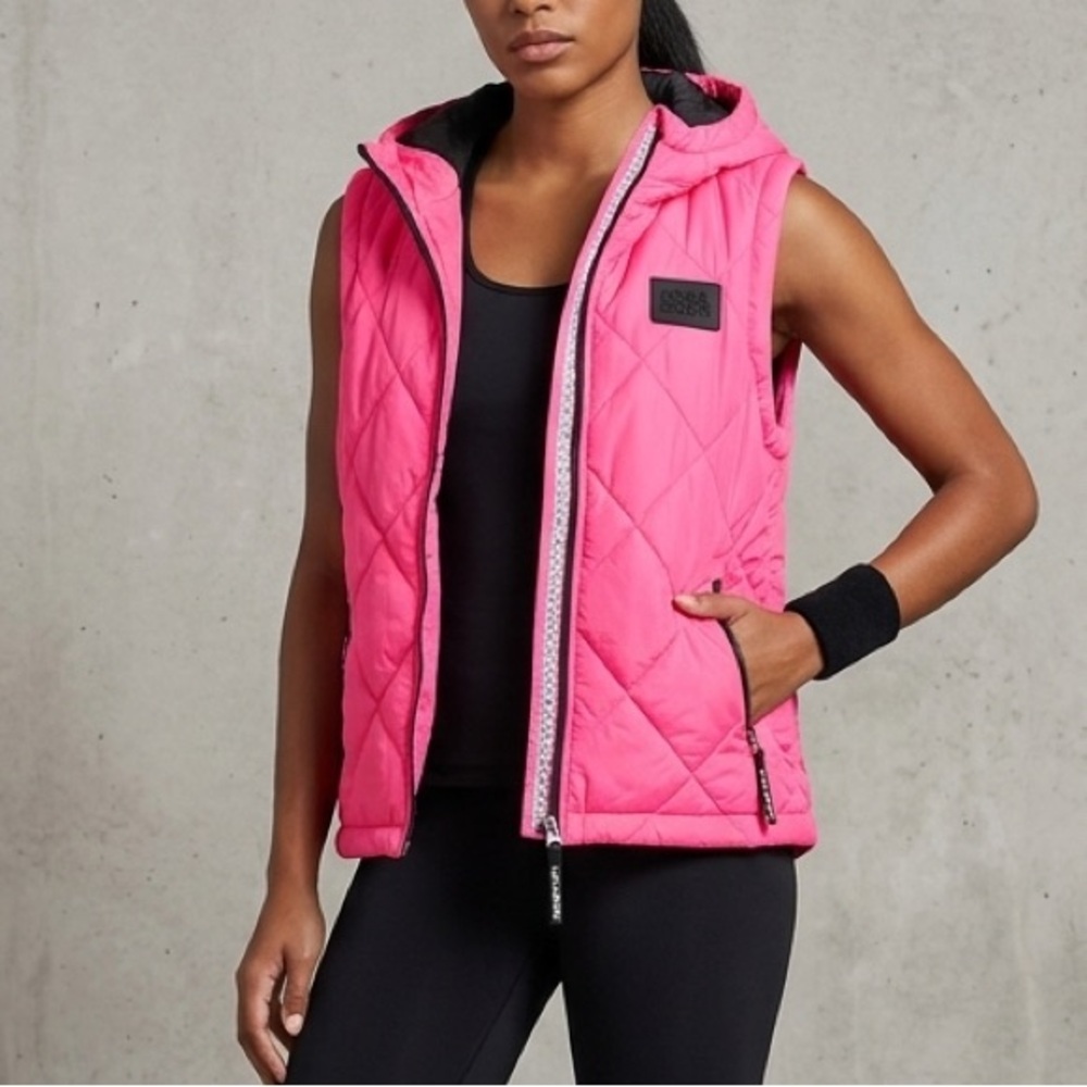 Vibrant Pink Quilted Vest with Zippered Pockets